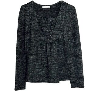 LOWRYS FARM GRAY DOUBLE BUTTON LONG SLEEVED TOP SWEATER SZ M